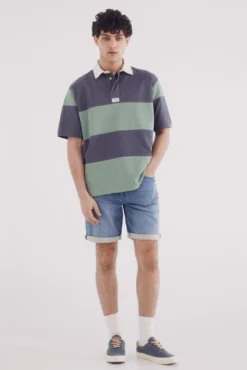 Bermuda jeans em malha denim slim fit média