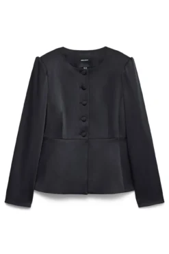 Blazer feminino de cetim com mangas bufantes