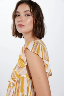 Blusa Crepe Folhos Riscas
