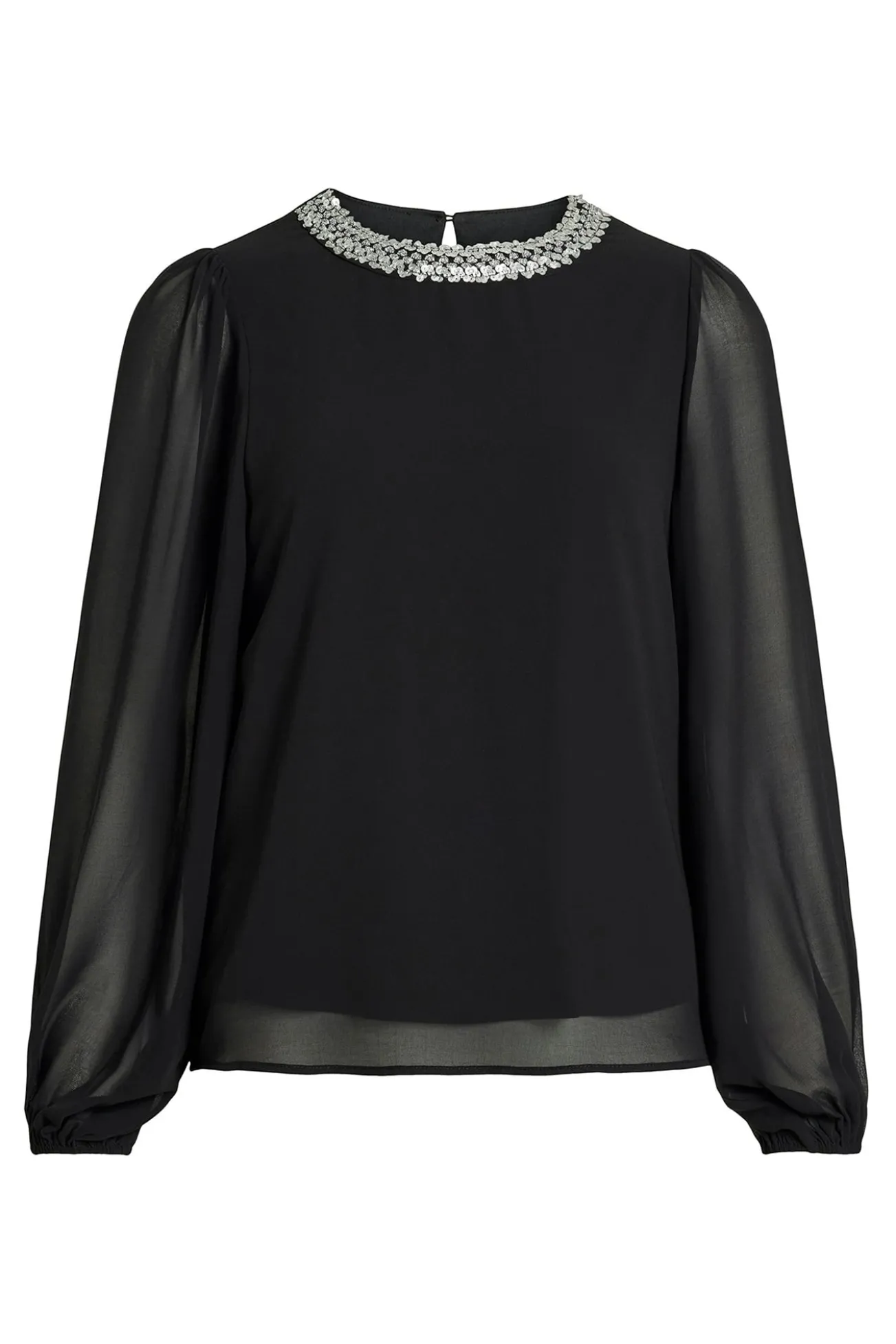 Blusa de chiffon com pedraria no gola