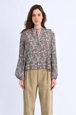 Blusa de manga comprida com estampado e laçada