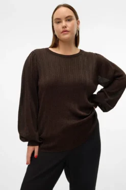 Blusa plus size manga comprida com lurex