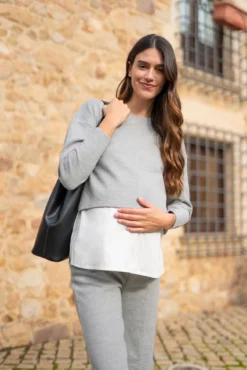 Calça de pré-mamã de malha com costuras