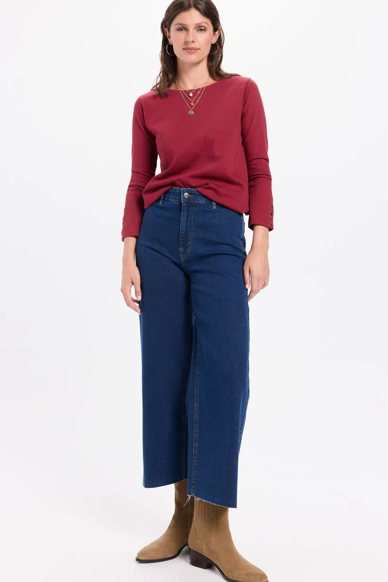 Calça jeans culotte de cintura alta