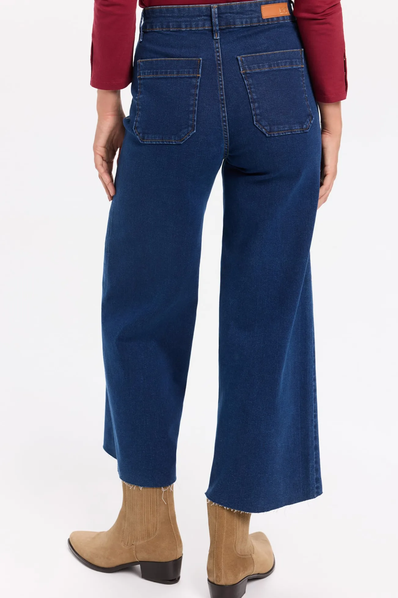Calça jeans culotte de cintura alta