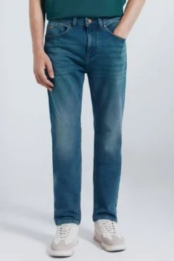 Calça jeans slim fit de malha denim