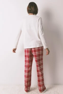 Calças compridas de estampado xadrez vermelho