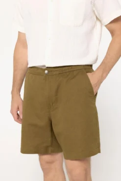 Calças curtas de homem monocolor com mistura de linho e algodão