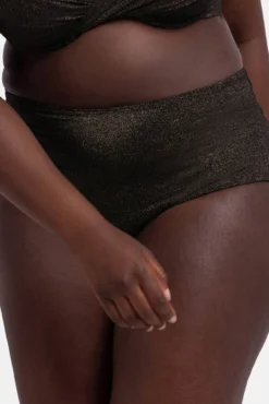 Calcinha de biquíni midi moldadora preta com glitter