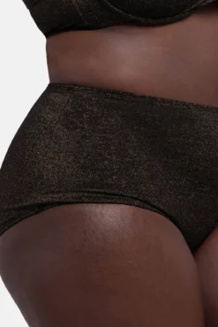 Calcinha de biquíni midi moldadora preta com glitter