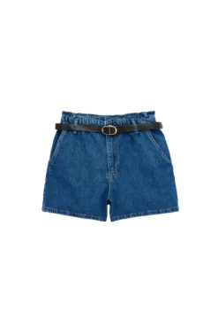 Calções denim de cintura alta com cinto