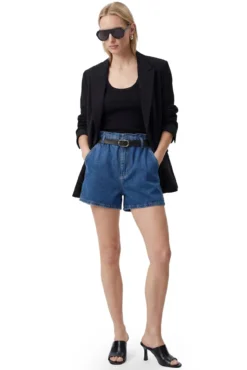 Calções denim de cintura alta com cinto