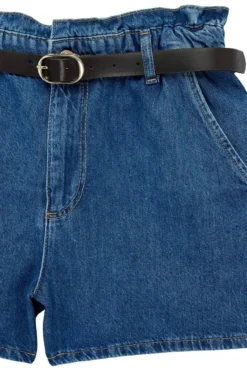 Calções denim de cintura alta com cinto
