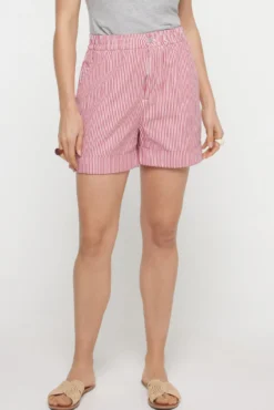 Calções denim estampado às riscas