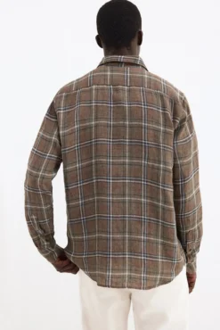 Camisa aos quadrados em linho de tecido italiano