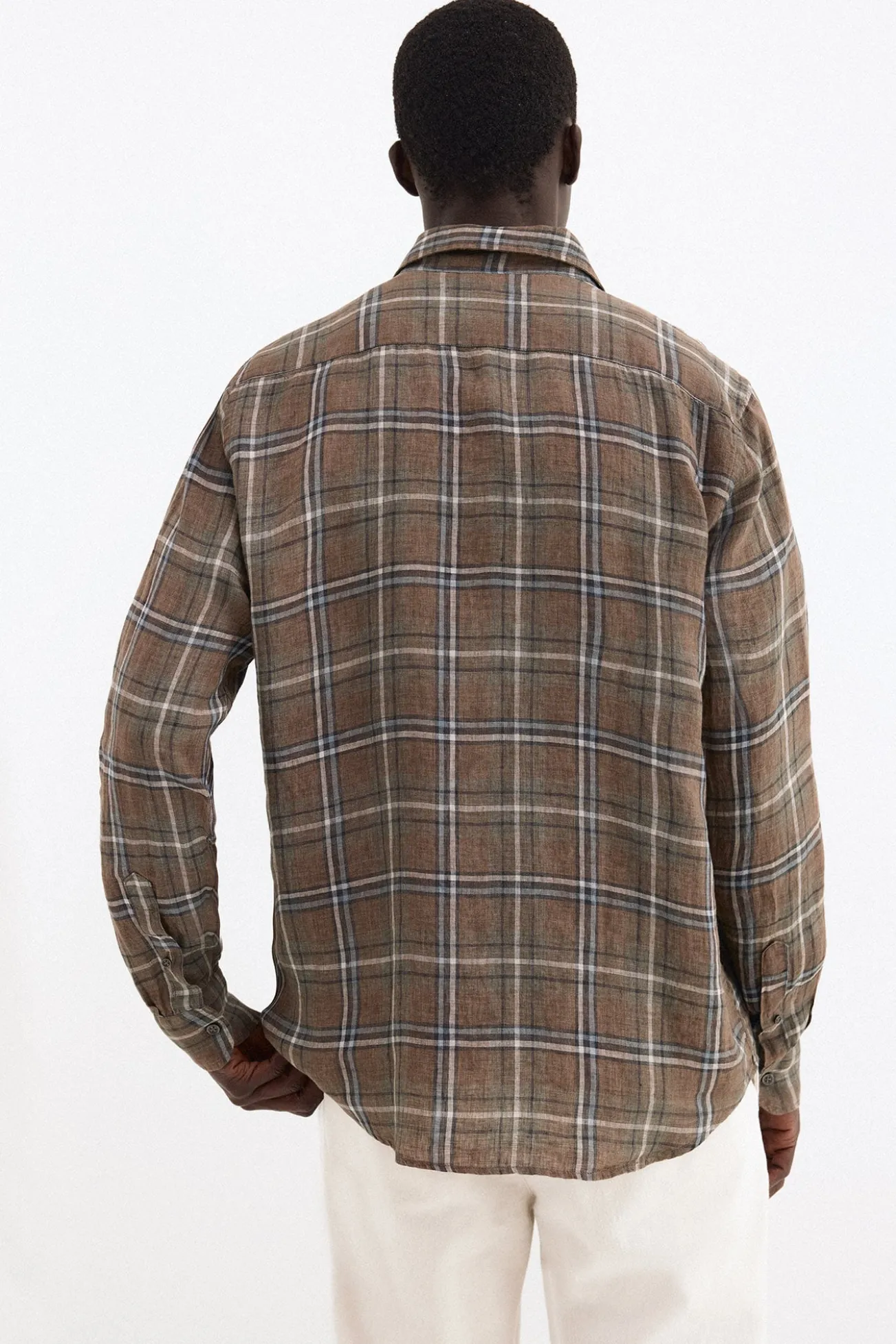 Camisa aos quadrados em linho de tecido italiano