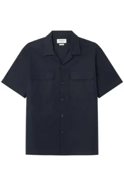 Camisa de boliche de popelina de manga curta com bolso