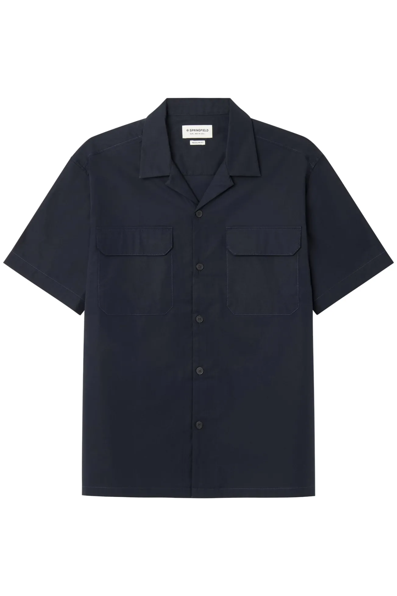 Camisa de boliche de popelina de manga curta com bolso