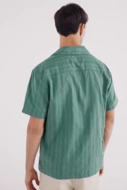 Camisa de boliche riscas rústica de manga curta