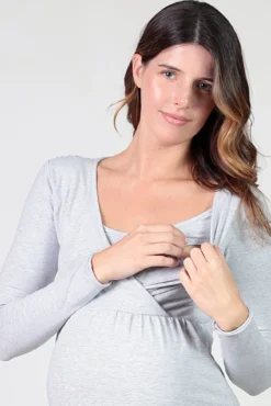 Camisa de dormir amamentação às riscas com decote
