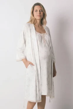 Camisa de dormir curta maternity em algodão estampado flores