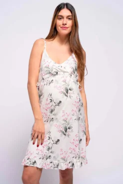 Camisa de dormir de amamentação às flores com alças