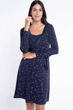 Camisa de dormir de amamentação m/l com estampado de floco de neve