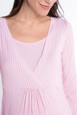Camisa de dormir de amamentação manga riscas
