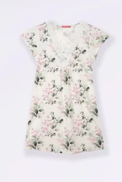 Camisa de dormir de amamentação, de manga curta às flores