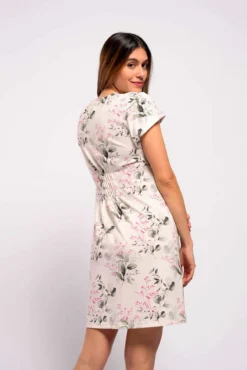 Camisa de dormir de amamentação, de manga curta às flores