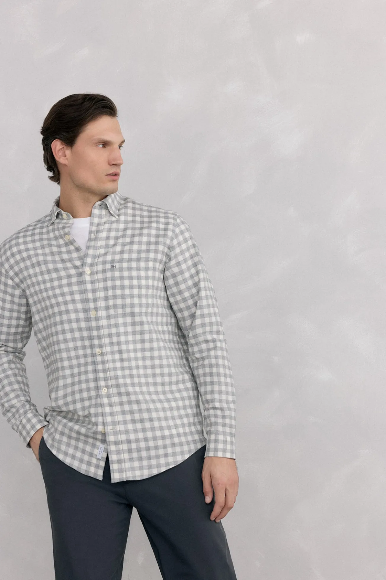 Camisa de flanela aos quadrados tecido italiano