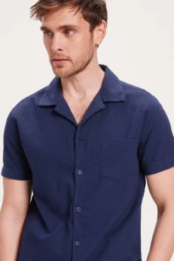 Camisa de lapela curta Seersucker