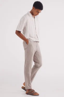 Camisa de linho viscose multi listrada de manga curta