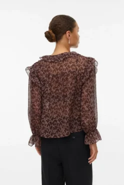 Camisa de manga comprida com folhos