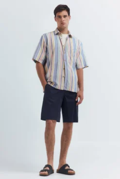 Camisa de manga manga curta riscas tencel