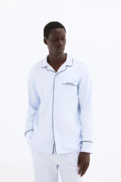 Camisa de pijama de manga comprida em algodão espanhol