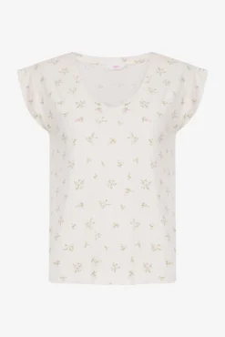 Camisa de pijama de manga curta floral marfim