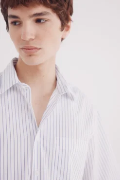 Camisa de popelina riscas de manga curta