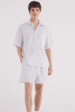 Camisa de popelina riscas de manga curta