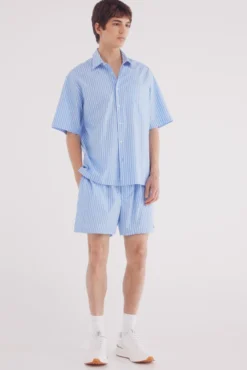 Camisa de popelina riscas de manga curta