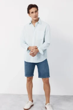 Camisa de riscas em algodão slub