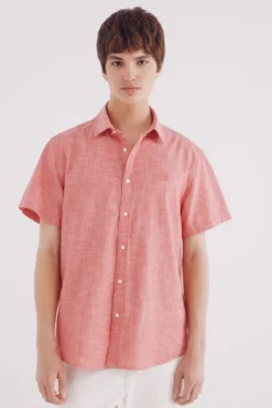 Camisa efeito linho manga curta