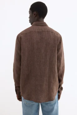 Camisa em linho às riscas de tecido italiano