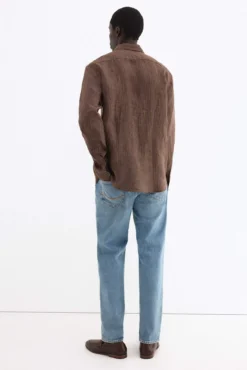 Camisa em linho às riscas de tecido italiano