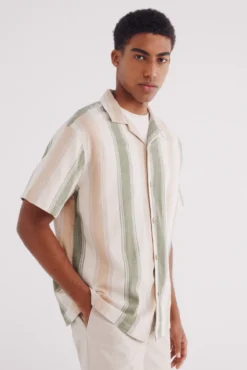 Camisa manga curto linho riscas