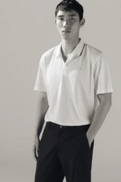 Camisa pólo com gola jacquard Coolmax®