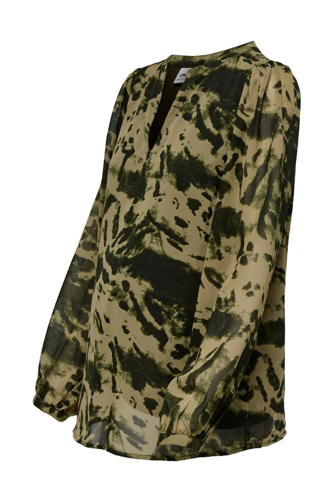 Camisa pré-mamã manga longa com estampado marrom e preta