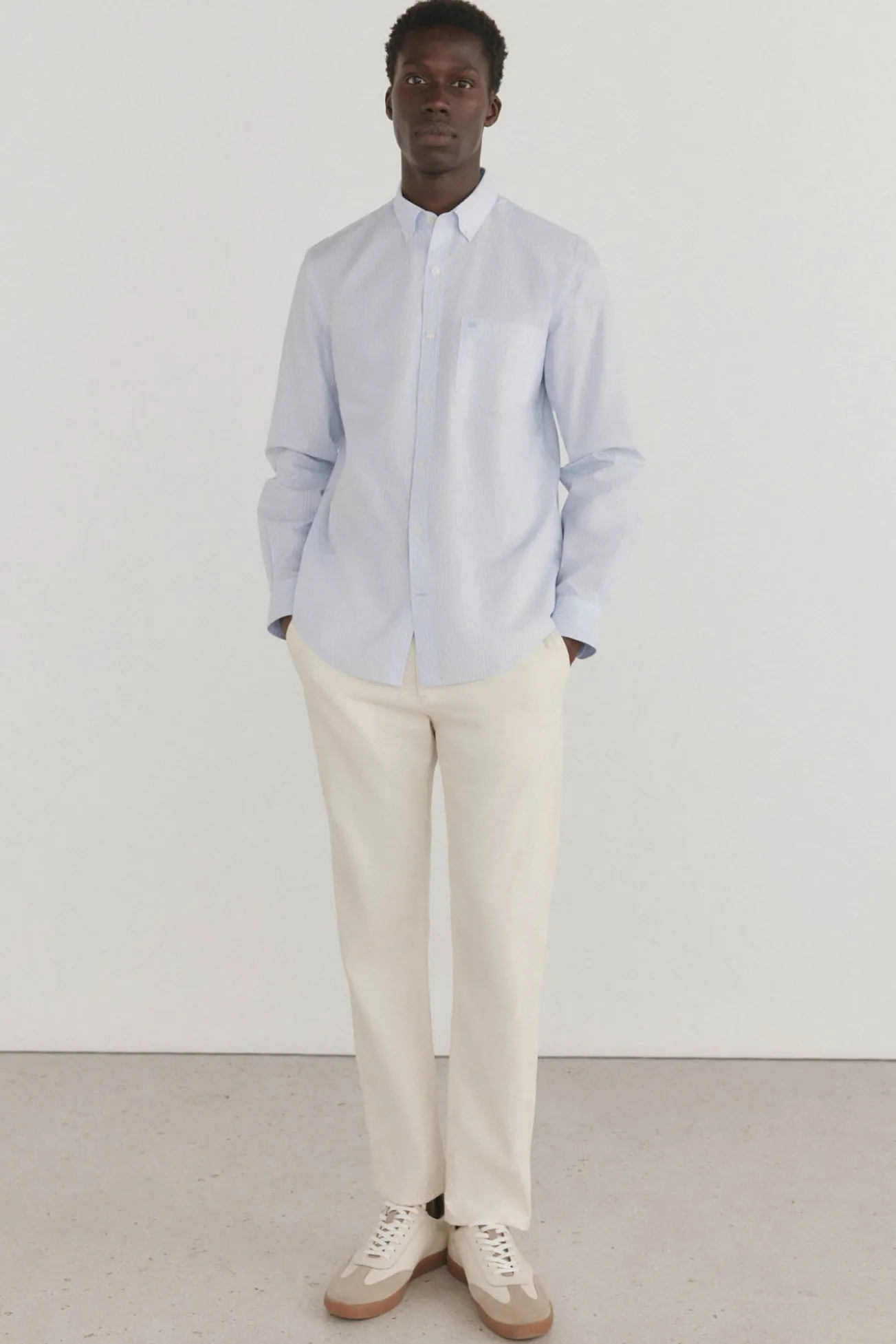 Camisa riscas que não pode ser passada a ferro + resistente a manchas