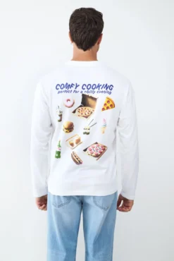 Camiseta de manga manga comprida com estampa de piquenique