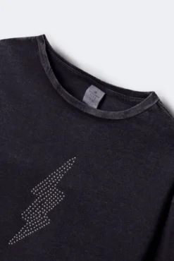 Camiseta manga comprida para menina com raios de diamante
